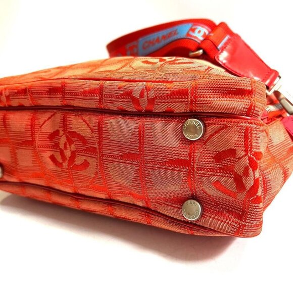 Authentic CHANEL CC Logo Sports Line Red Tote Bag Shoulder Bag Crossbody Bag - Picture 6 of 12